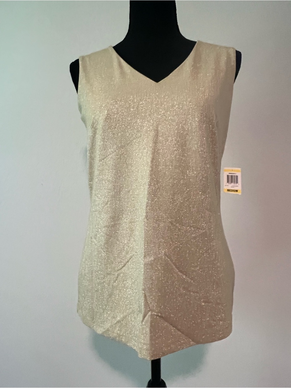 Sleeveless V-Neck Sparkle Top - Cream NWT